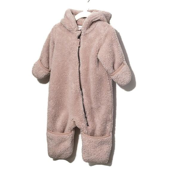 Hanna Andersson Sherpa Teddy Bear Hooded Zip Front Bunting Snowsuit Size 6-12M - Picture 4 of 11